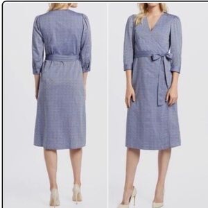 Draper James Light Blue Wrap Midi Dress with Tie Waist